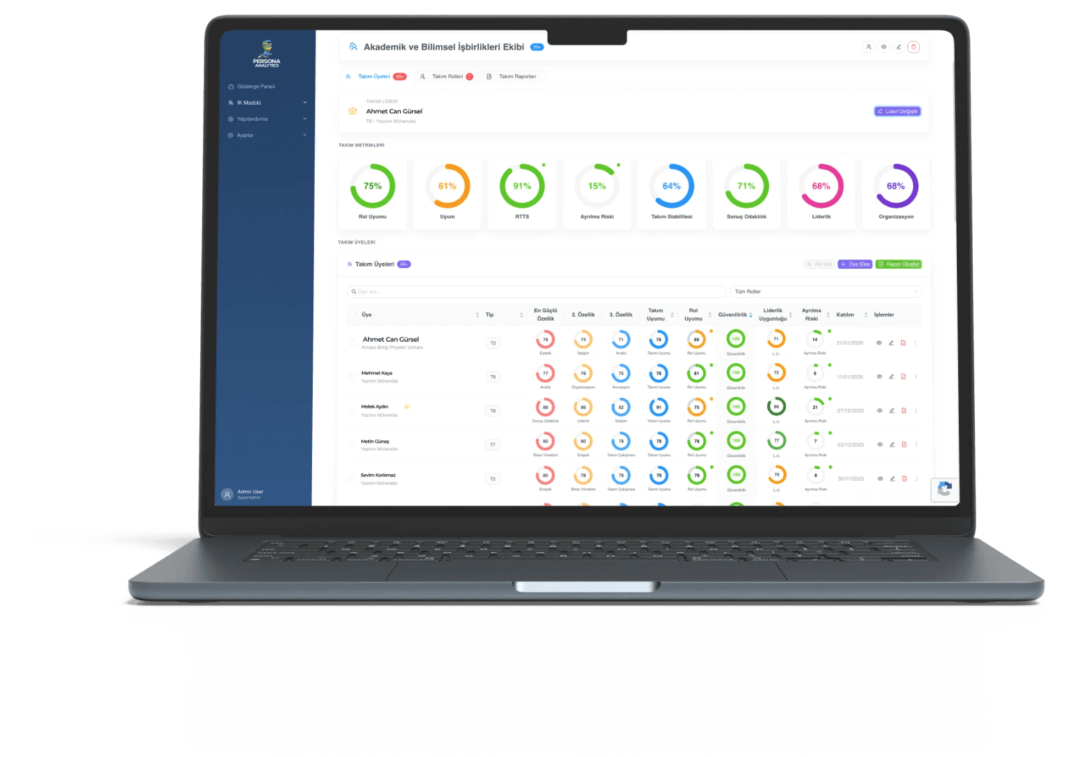 Persona HR role-based complementarity view for a team